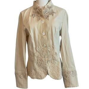 Karen Kane Embroidered Jacket Blazer Womens Large Country Western Lace Military
